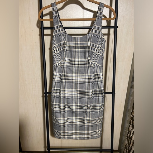 Banana Republic Plaid Mini Dress Black White Yellow Size 0 - Picture 5 of 8